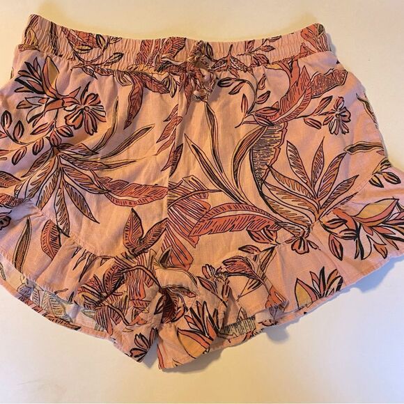 Wild Fable tropical print linen blend hi rise pull on Floral Ruffle Hem Shorts L - Picture 2 of 10